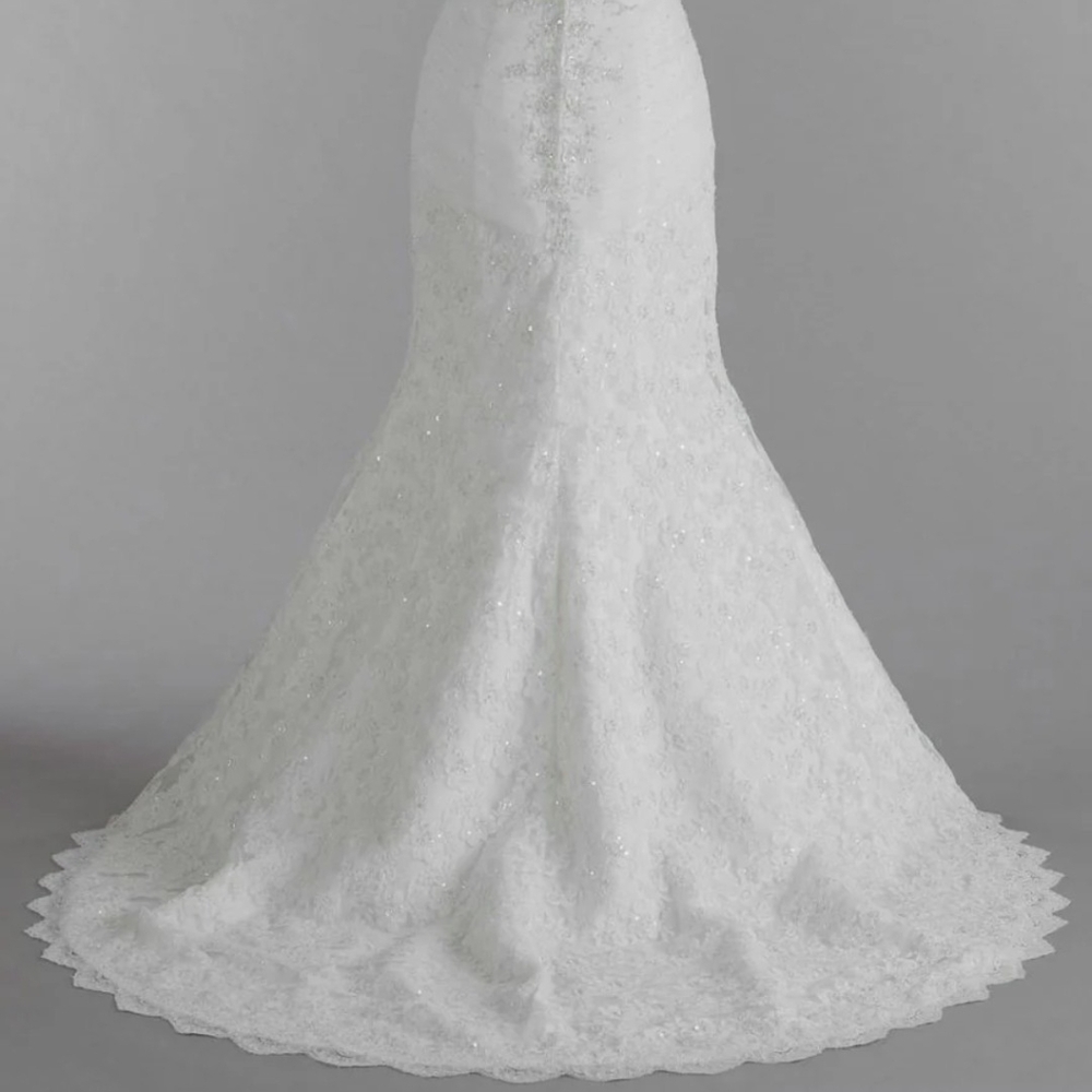 Oleg cassino  strapless sweetheart lace trumpet wedding dress gown sz 6P - Picture 4 of 12